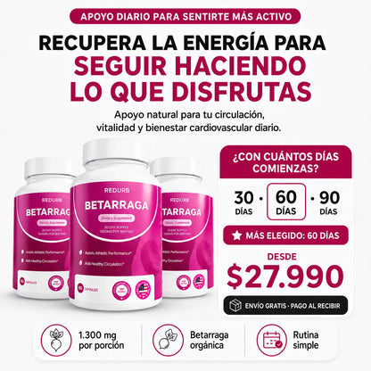 Capsulas de betarraga Redurb: La fuente natural de nitratos dietéticos para el bienestar cardiovascular